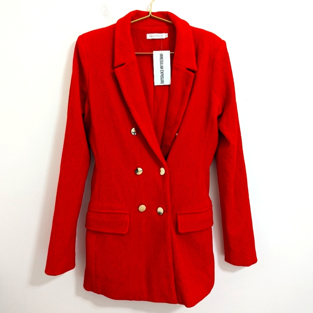 NWT Irregular Exposure Large Bright Red Double-Breasted Blazer